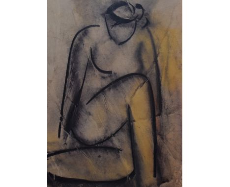 After Mary Stork (1938-2007, British), coloured prints, Two abstract figurative compositions, framed, mounted, and under glas