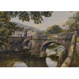 G. H. Bishop (20th Century, British), watercolour, 'Old Packhorse Bridge, Derwent Chapel, Near