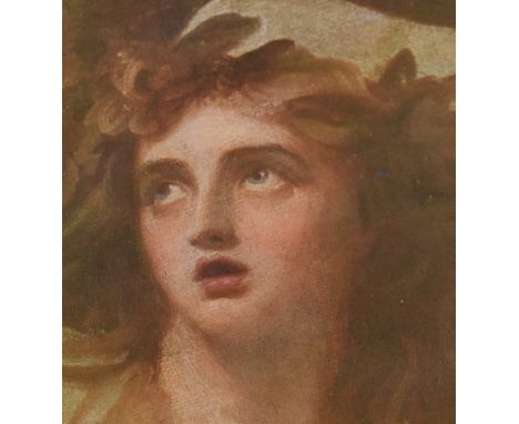 After George Romney (1734-1802, British), coloured print, 'Lady Hamilton as Cassandra', oval, framed, mounted, and under glas