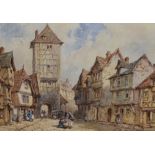 Pierre Le Boeuff (fl. 1899-1920, French), watercolour, Two historic French street scenes titled '