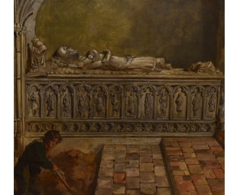 19th Century School, oil on canvas, The tomb of Sir John de Ingham, a detailed architectural study, displayed within a period