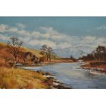 Derek Kennedy (20th Century), oil on board, An autumnal Highland landscape with river to the centre,