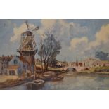 20th Century French School, watercolour, A Dutch canal landscape with windmill, signed 'F. le Blanc'