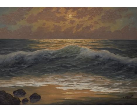 C. d. Bruin (20th Century, Continental), oil on canvas, A sunlit seascape with rocks to the foreground, signed to the lower r
