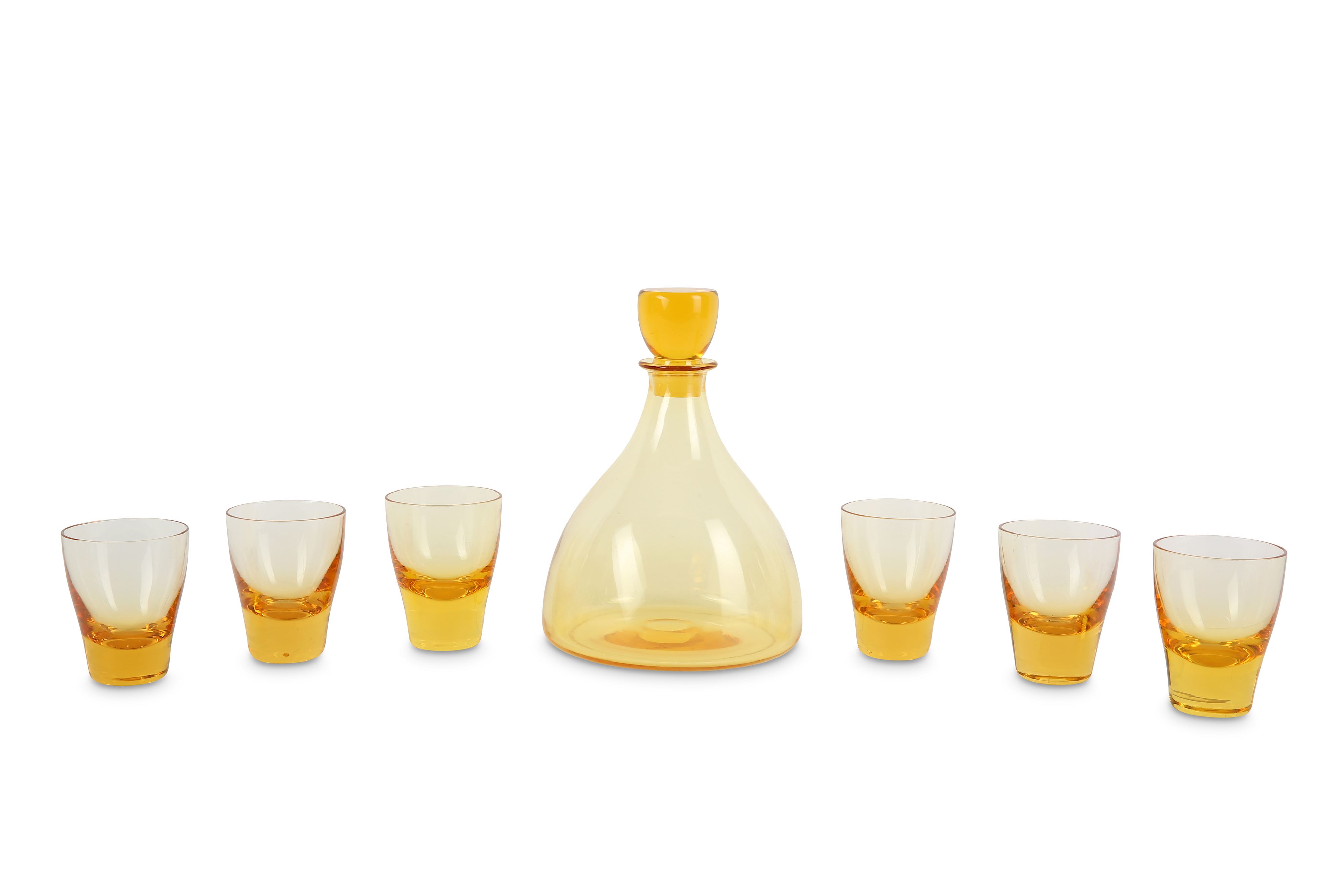 A Whitefriars M60 Amber Glass Decanter Set Designed By Barnaby Powell Mid 20th Century Comprisi 6652