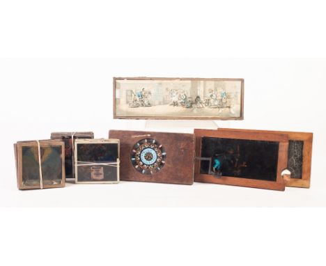 ELEVEN FROM A SET OF TWELVE COLOURED NINETEENTH CENTURY LANTERN SLIDES RELATING TO TEMPERANCE MOVEMENT, lacking number four, 