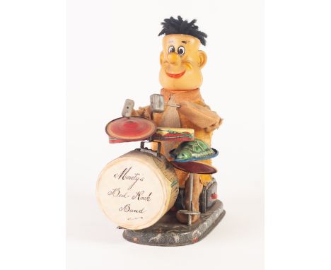 'ALPS' JAPAN FOR HANNA BARBERA PRODUCTIONS 1962 'Monty's Bedrock Band' battery powered drummer figure in felt fabric with rub