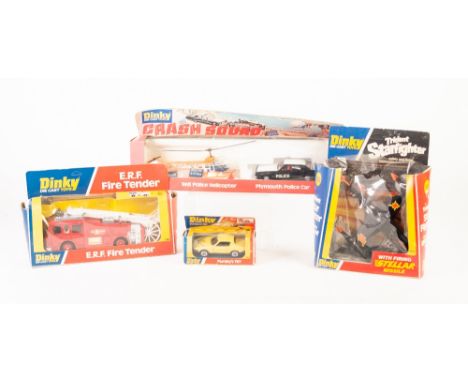 FOUR DINKY CIRCA 1970's BOXED DIE CAST TOY VEHICLES in little used condition viz Purdey's TR7 yellow, model No. 112, Police C