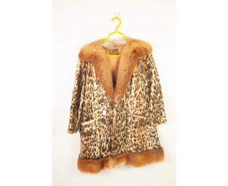 A 'CORNELIUS OF SYNDEY' AUSTRALIA, LADY'S CONEY FUR COAT, with ocelot printed finish and red fox fur shawl collar, the double