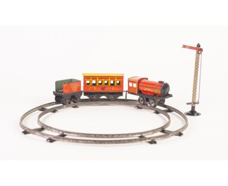 BRIMTOY ALMOST MINT AND BOXED 'O' GAUGE LITHOGRAPHED TINPLATE CLOCKWORK 0-4-0 TRAIN AND TENDER, 'Cock-O-The-North' No. 133, i
