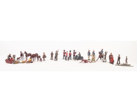 SELECTION OF BRITAINS AND OTHER CAST LEAD MILITARY AND OTHER FIGURES  includes two circa 1940's  MOTORCYCLES AND RIDERS, poss