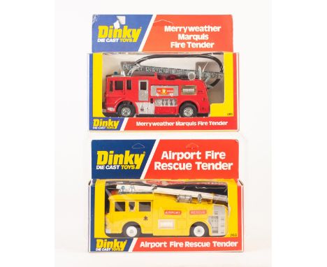 DINKY-DIE CAST TOYS MINT AND BOXED 'MERRYWEATHER MARQUIS FIRE TENDER' No. 285, with working pumps, window box good and  DITTO