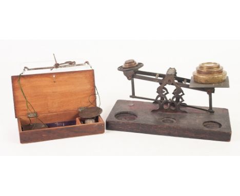 S. MORDAN AND CO., PAIR OF LATE NINETEENTH CENTURY BRASS POSTAL SCALES, the letter side stamped with Rates of Postage, on sta
