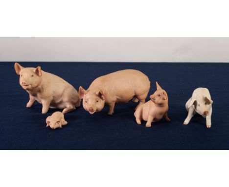 FOUR AYNSLEY BISQUE PORCELAIN MODELS, 'Piggy' modelled by John Aynsley 1975, ANOTHER  'Piglet'; a standing large white pig; a