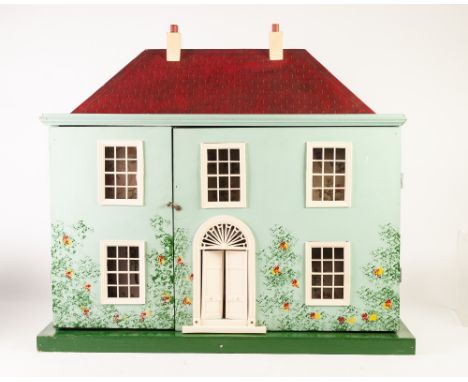 MID 1950's TRIANG DOLLS HOUSE in Georgian style with pane pattern plastic windows under a red tile roof hinge opening to reve