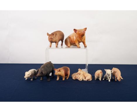 MICHAEL SUTTY PORCELAIN MODEL OF A SEATED PIG, 4" high, 7" long, TUSCAN CRESTED CHINA PIG  'Greenwich' and SEVEN OTHER MAINLY
