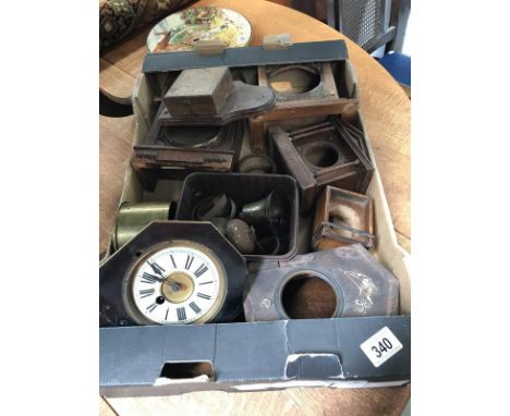 A selection of old wooden clock cases etc.