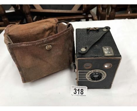 A vintage Kodak six-20 portrait brownie camera