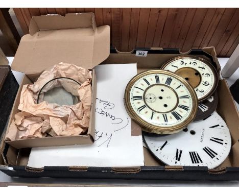 A selection of clock faces including regulator faces, glass fronts, Gustav Becker etc.