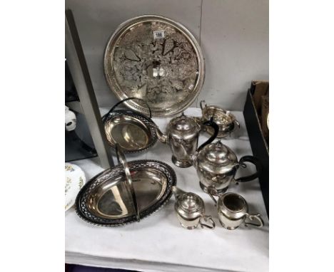 A 4 piece silver plate tea set and other silver plate