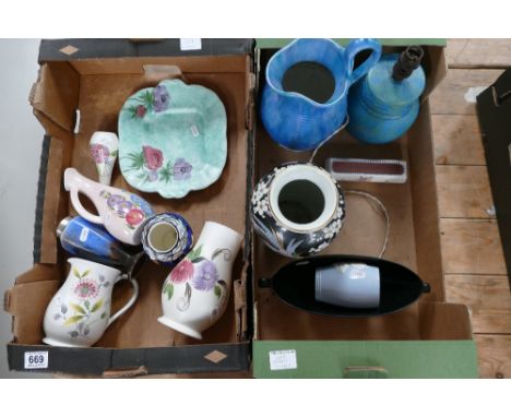 A collection of 20th century pottery including Beswick, Radford, Poole etc  (2 trays) 