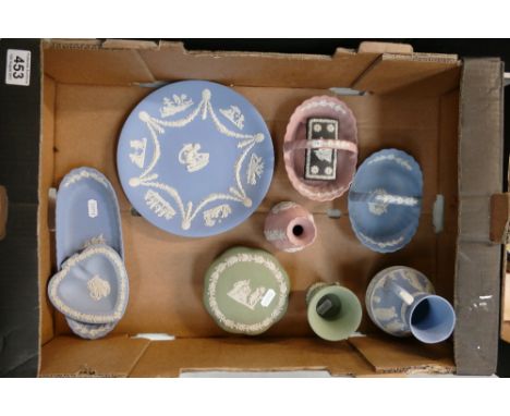 A mixed collection of Wedgwood coloured Jasperware to include jugs, vases, trinket baskets, etc. (10)