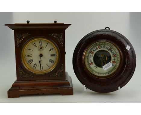 Oak Cased Mantle clock and small wall barometer(2)