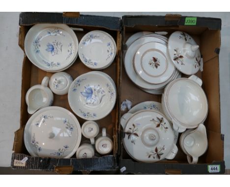 A large collection of Poole Pottery dinner ware with blue floral decoration to include tureens, cups, mugs, together with sim