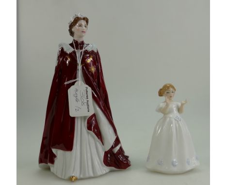Royal Worcester figure of The Queen for her 80th birthday celebration (with cert) and Royal Doulton figure Katherine HN3044 (
