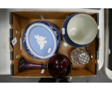 A good mixed collection of items to include Wedgwood jasperware items, Adams jasperware planter, and Wedgwood commemorative g