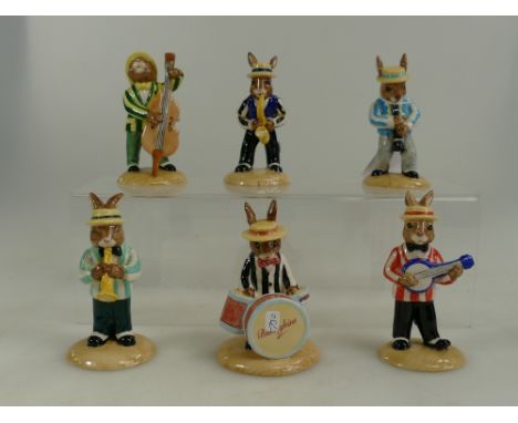 A collection of Royal Doulton Bunnykins figures to include Clarinet Player DB184, Double Bass Player DB185, Saxophone Player 