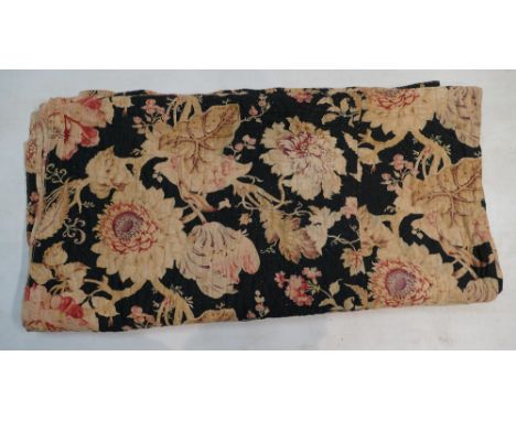 Large vintage cotton bed quilt with floral decoration (some staining)