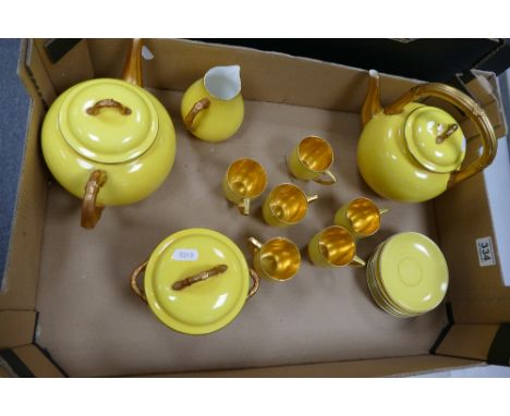 19th Century Royal Worcester porcelain coffee set decorated in yellow and gold (some damages)  (17)