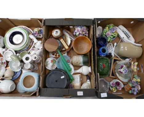 A large collection of mixed ceramics to include vases, wooden stands, trinket boxes, ceramic flowers etc (3 trays)