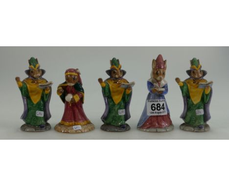 A collection of Royal Doulton Bunnykins figures to include Sundial DB213, Fortune Teller DB218 and Mystic DB197 (x3) (5)