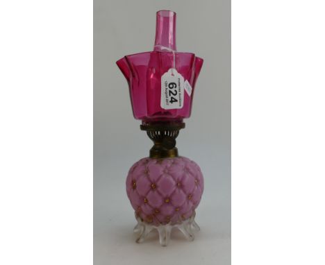 Victorian Glass Oil lamp with Cranberry Shade and chimney