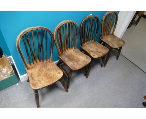 4 Elm Windsor stick back dining chairs and a Victorian red seated balloon back char (4)