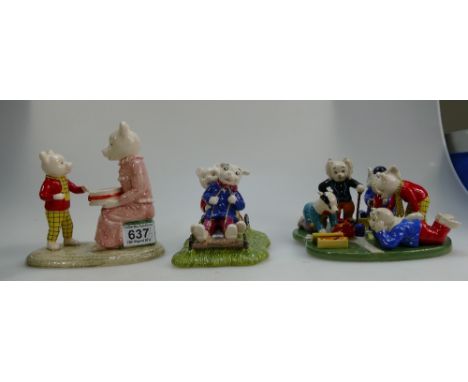 A collection of Royal Doutlon Beswick ware figures from the Rupert Bear collection to include Happy Birthday Rupert, Rupert B