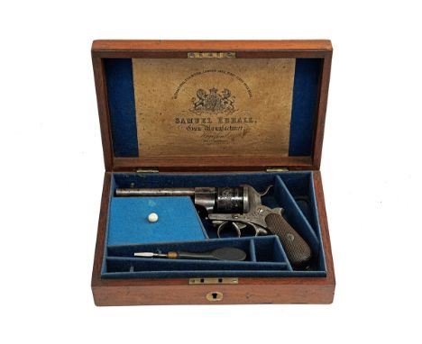 A CASED .380 PINFIRE LEFAUCHEUX PATENT REVOLVER RETAILED BY S. EBRALL, HEREFORD, serial no. 3062, circa 1862, with round 4 3/