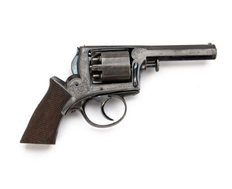 A 54-BORE PERCUSSION FRANCOTTE-PRODUCED 1851 ADAMS PATENT REVOLVER, serial no. 9801, cut down to pocket size, with octagonal 