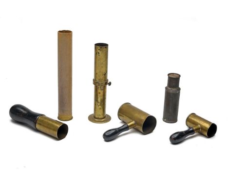 A RARE SUITE OF LOADING TOOLS FOR AN 0-BORE BANK or PUNT GUN, circa 1900, including a brass adjustable shot and powder measur