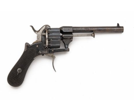 A 7mm PINFIRE TEN-SHOT REVOLVER SIGNED LONDON, serial no. 39686, of Lefaucheux style circa 1865, with round blued 5in. barrel