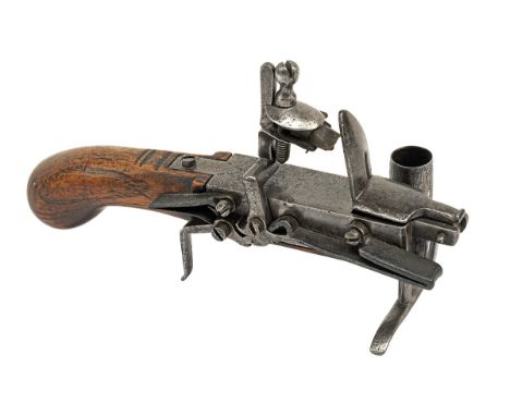 A LATE 18th CENTURY FLINTLOCK TINDER-LIGHTER, UNSIGNED, Continental, probably German circa 1785, with rectangular iron body, 