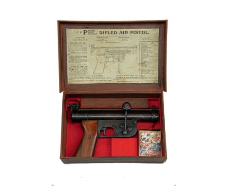 A GOOD .177 A.G. PARKER &amp; CO. HALE &amp; HARRIS PATENT CRANK-WOUND AIR PISTOL serial no. 233, in a later box, pre WW2, wi