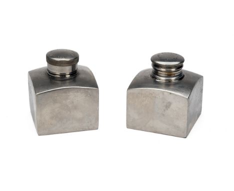 TWO VINTAGE NICKEL-PLATED SQUARE OIL-BOTTLES, ONE SIGNED J. PURDEY &amp; SONS, the other 'HARRISON &amp; HUSSEY', both marked