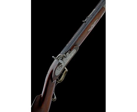 A .36 PERCUSSION AMERICAN PLAINS RIFLE SIGNED PARTRIDGE, no visible serial number, circa 1870, with heavy blued octagonal 32i