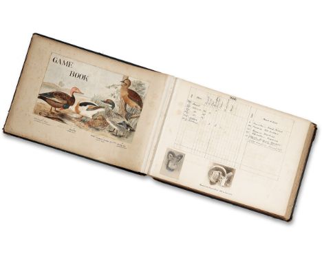 AN INTERESTING VINTAGE GAME REGISTER CONTAINING ORIGINAL WATERCOLOUR ILLUSTRATIONS OF WATERFOWL AND GAMEBIRDS, dating from th