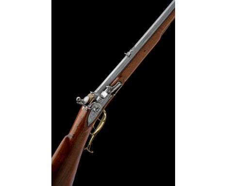 A RARE 100-BORE STOCK-RESERVOIR PNEUMATIC AIR RIFLE OF FLINTLOCK FORM SIGNED WENTZLAU, serial no. 145, German circa 1750, wit