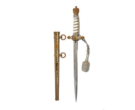 A GERMAN WORLD WAR TWO KRIEGSMARINE NAVAL DIRK SIGNED CARL EICKHORN, SOLINGEN, with 9 3/4in. stiletto blade etched with scrol
