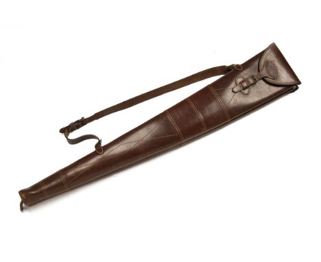 A GOOD FLEECE-LINED LEATHER DOUBLE GUNSLIP, measuring approx. 44 1/2in. overall, leather shoulder strap.    ** Please note th